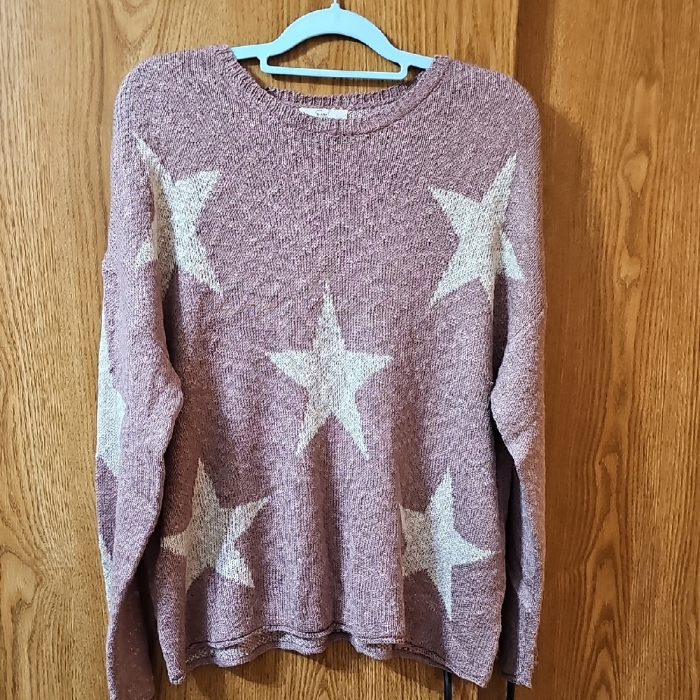 Easel Star Patterned Sweater - Mauve and Cream